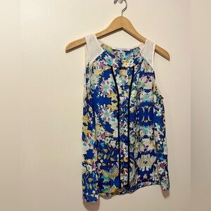 Collective Concepts Floral Sleeveless Blouse - Blue, White, and Yellow